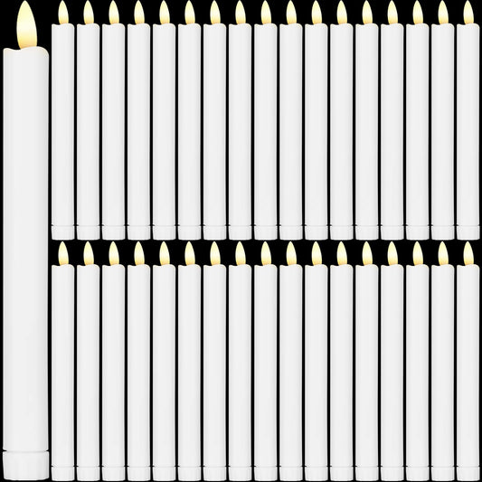Reginary 36 Pieces Flameless Taper Candles 10 Inch Battery Operated LED Taper Flameless LED Candlesticks Flickering Window Candles for Christmas Home Wedding Decor(White)