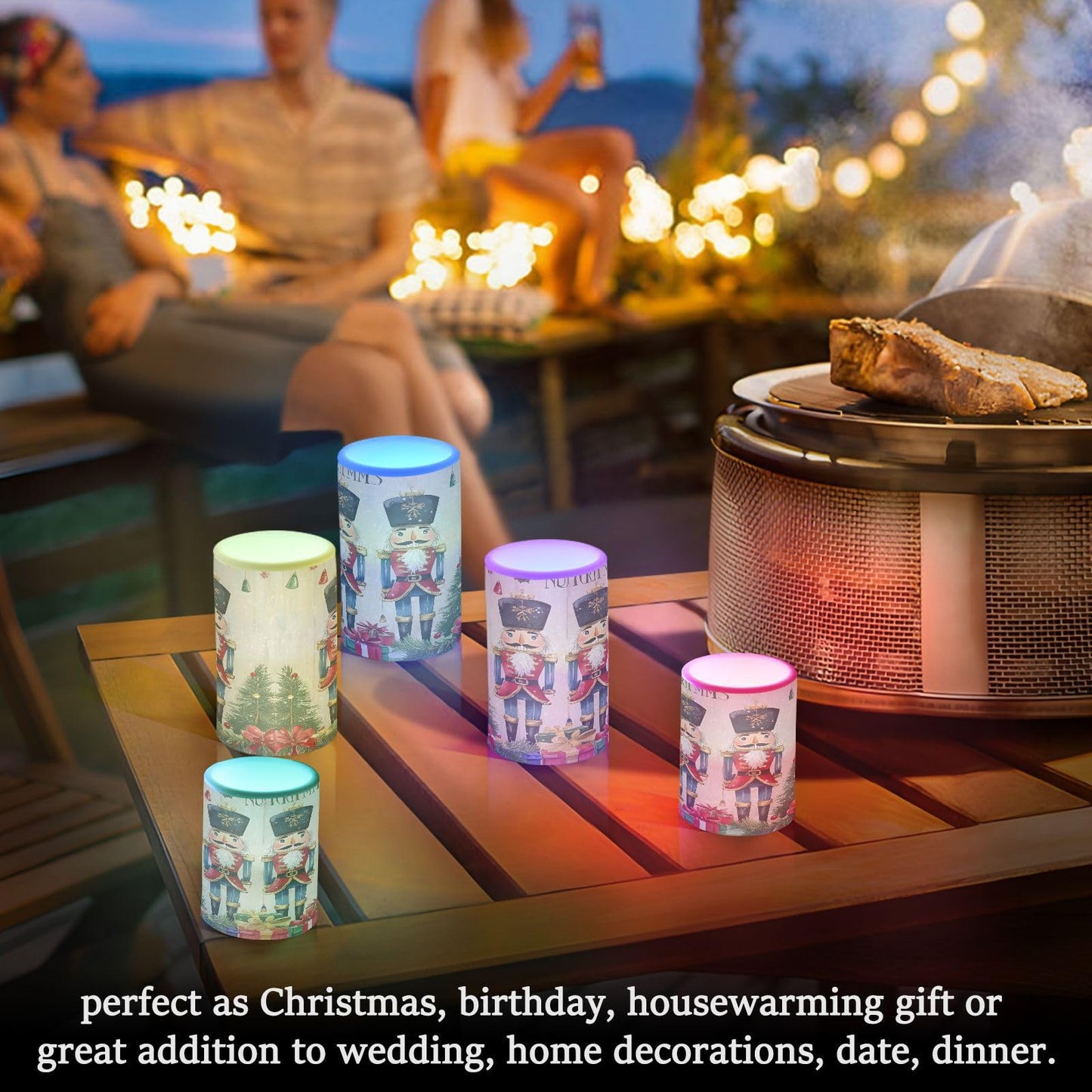 ALAZA Flickering Flameless Candles Christmas Nutcracker Garden Soldier Battery Operated Candles with Remote Timer LED Pillar Votive Candles Set of 2 for Holiday Decor