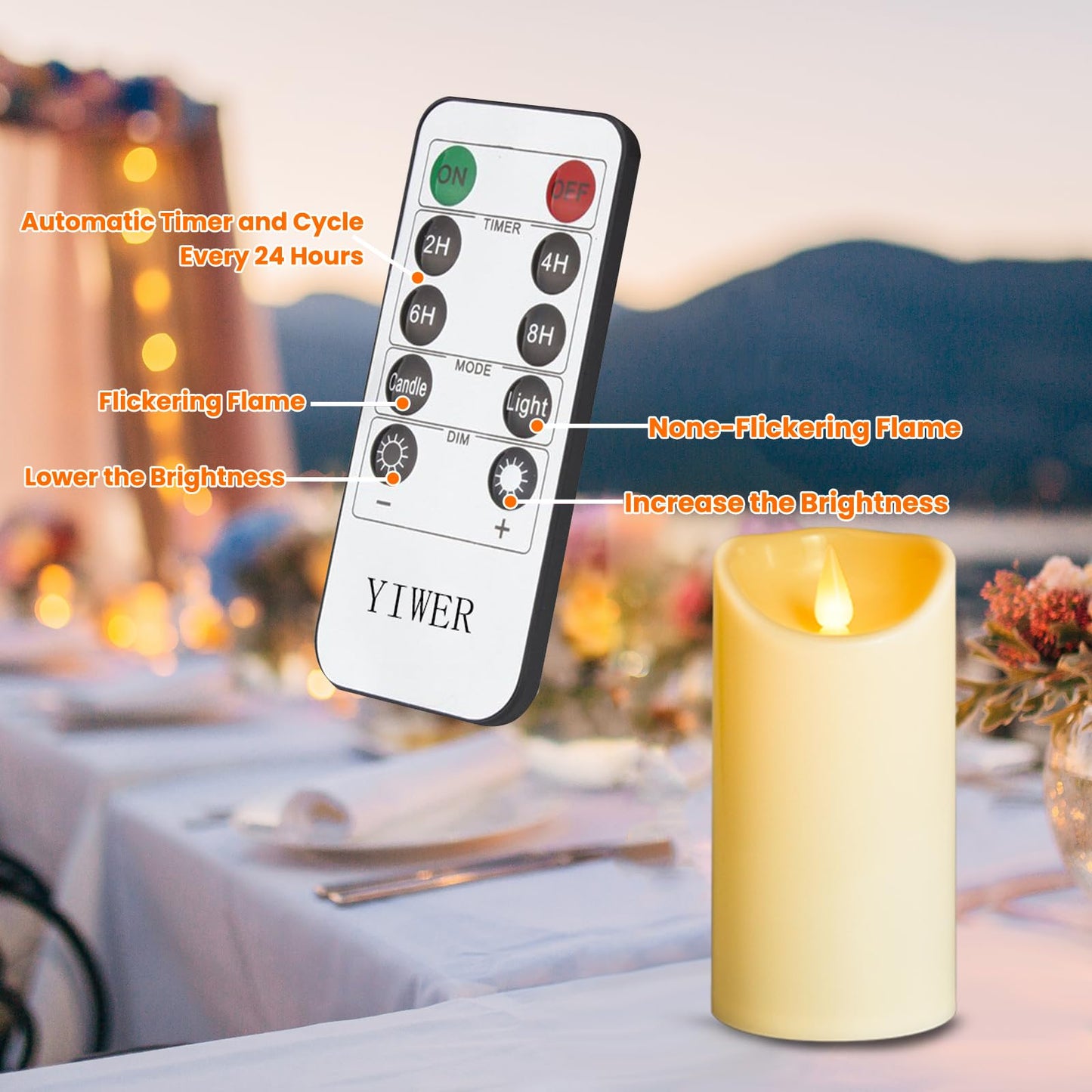 YIWER Plastic Battery Operated Candles,Pack of 6 Flameless LED Candle with 10 Key Remote and Timer Electric Fake Flickering Light D3”H6” Last 200 Hour