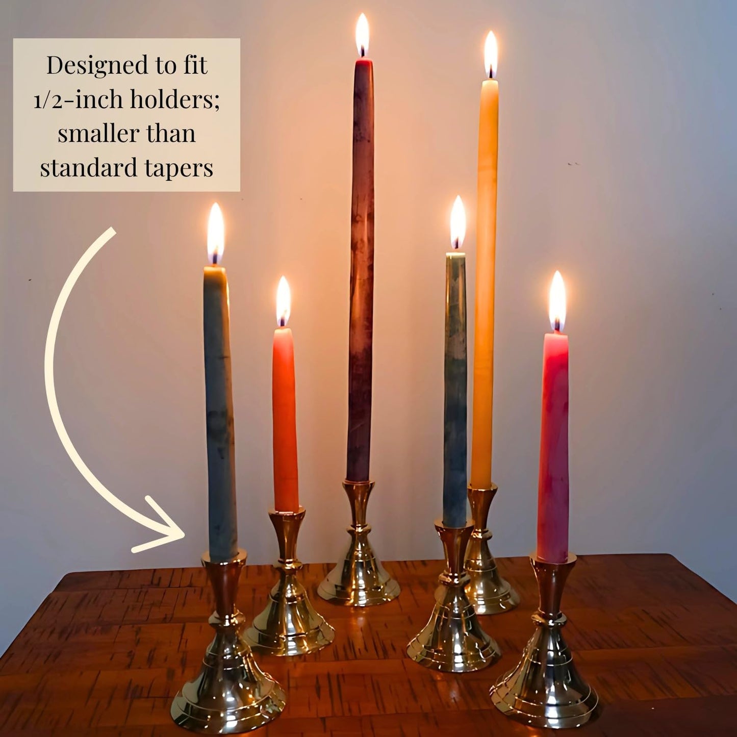Candlestock Beeswax Taper Candles – 1/2" Diameter, Pure 100% Natural USA Beeswax, Cotton Wick, Dripless, Long-Burning, Handmade in Woodstock- 2 Pairs of Half Inch Tapers (Red, 6 Inch)