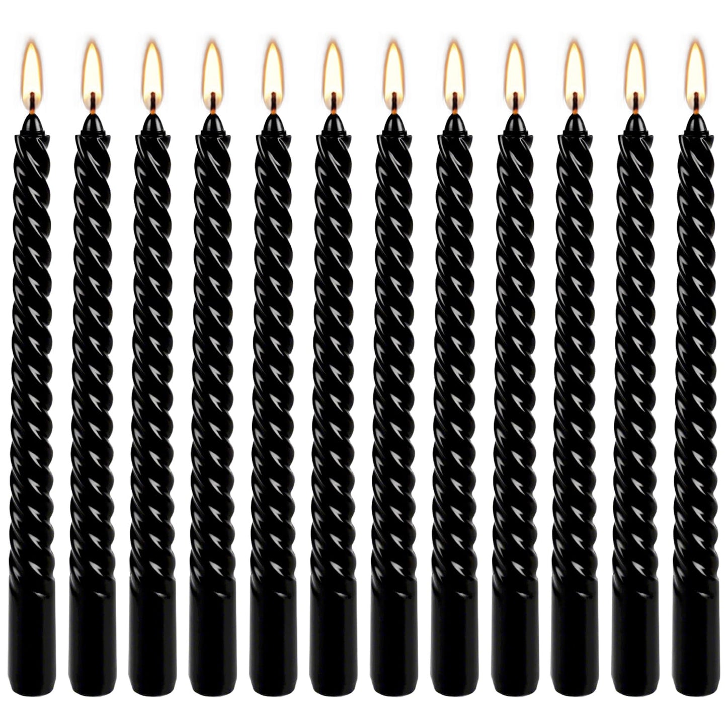WPONSZU 10 Inch Black Spiral Taper Candle Set, 12 Pack Unscented Dripless Candlesticks for Halloween,Dinner,Party Brithday Wedding and Home Decoration