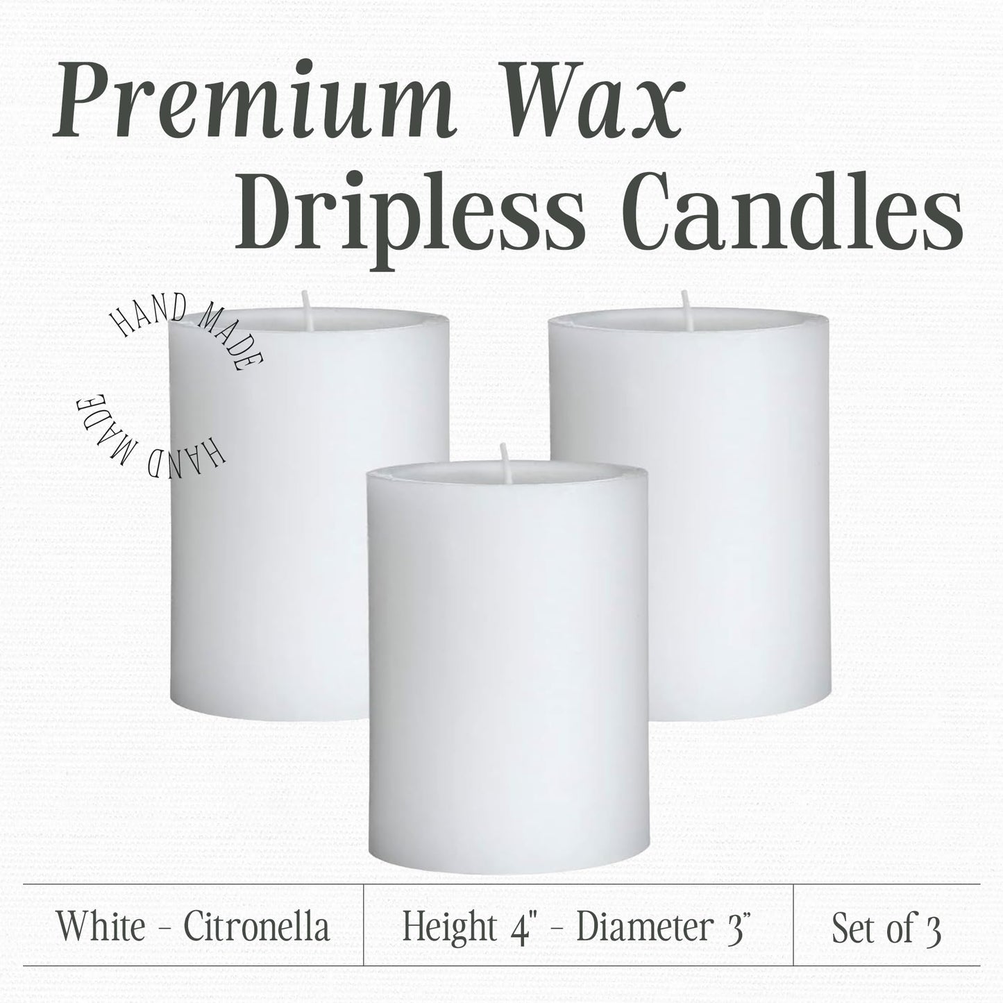 Mister Candle Citronella Candle, Ideal for Indoor & Outdoor Use, 4” x 6” Tall Pillar Candle, Hand Poured, Premium Wax & Dripless, 130 Hour Burn Time