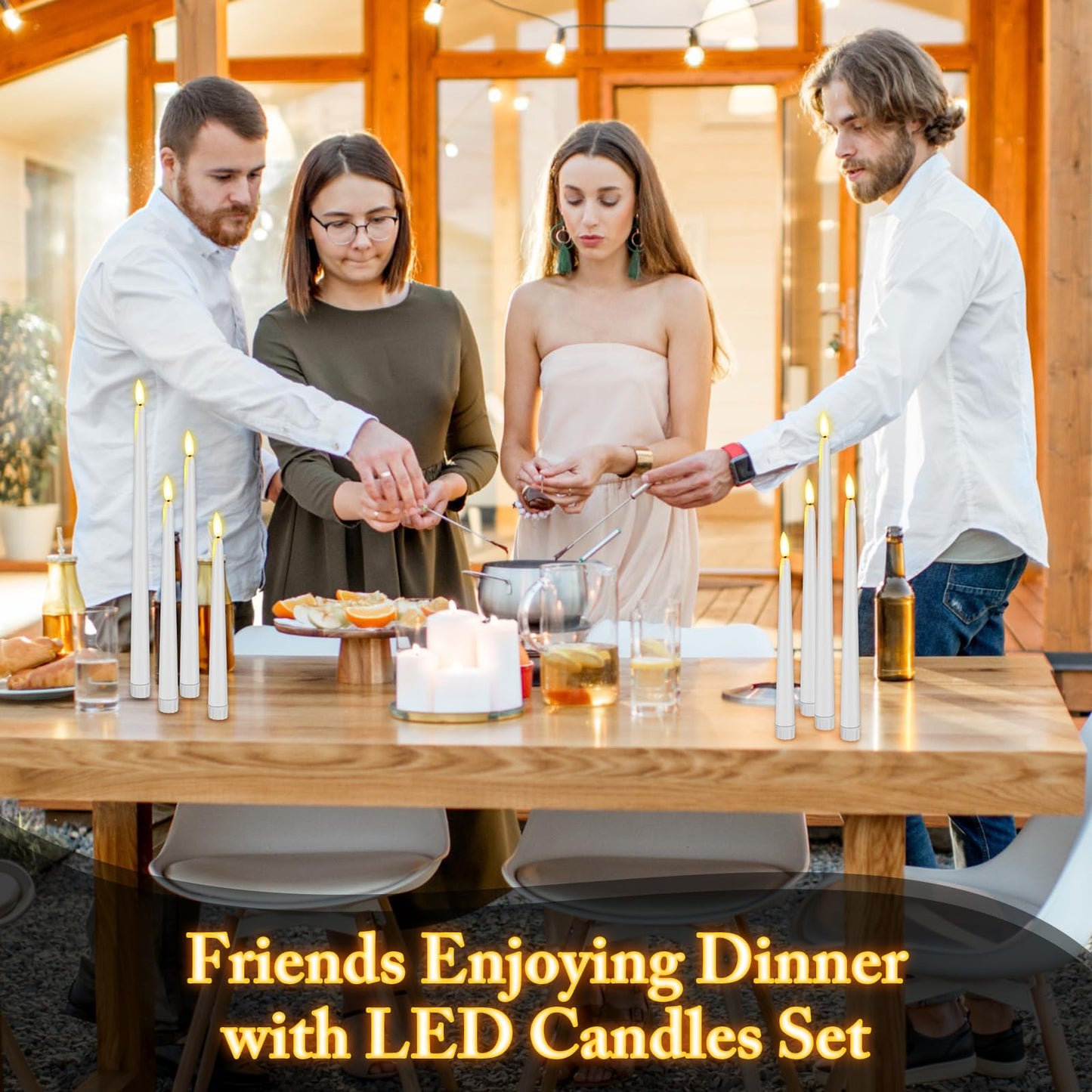 Rossesay 48 Pcs Flameless LED Taper Candles Battery Operated Candles 4 Sizes of 8.5'', 9.65'', 10.83'', 12.8'' Flameless Candlesticks Flickering for Halloween Christmas Church Wedding(White)