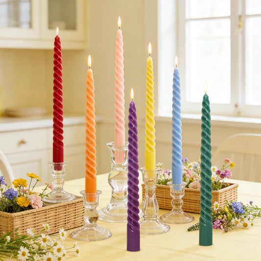Whaline 12 Pcs 10 Inch Colored Spiral Taper Candles 12 Colors Dripless Twisted Wax Candles Long Unscented Candle Sticks for Holiday Celebration Display Home Decoration