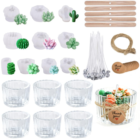 ZRLABL Candle Making Kits for Beginners, DIY Candle Making Supplies Include 10pcs Succulent Silicone Molds, 50pcs Gift Tags, 65ft Jute Twine, 6pcs Clear Candle Jars, 50pcs Candle Wicks