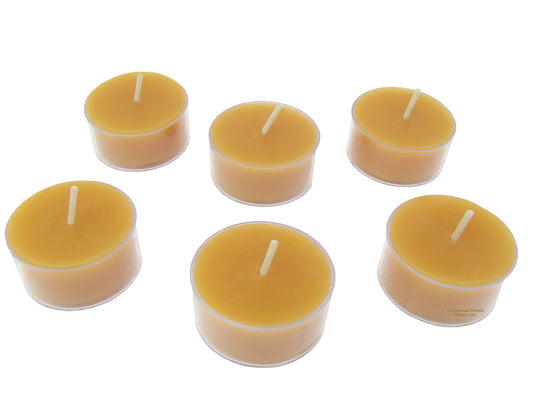 Beeswax Candle Works, 6-Hour Tea Lights (Pack of 27) Clear Cups, 100% USA Beeswax