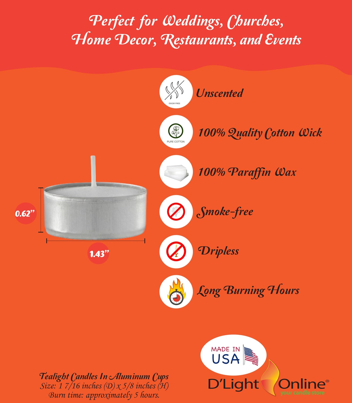 D’Light Online 5 Hours Unscented White Tealight Candles in Aluminum Cup for Home Decor, Wedding, Holiday, Restaurants, Spa, Shabbat or as a Emergency Candle - Set of 500