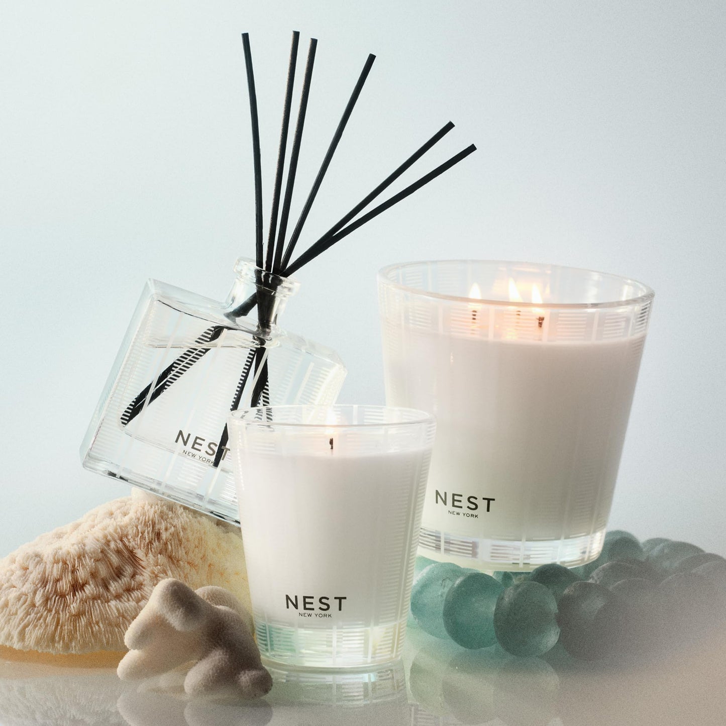 NEST New York Scented 3-Wick Candle, Ocean Mist & Sea Salt - 21.2 oz - Up to 100-Hour Burn Time - Reusable Glass Vessel