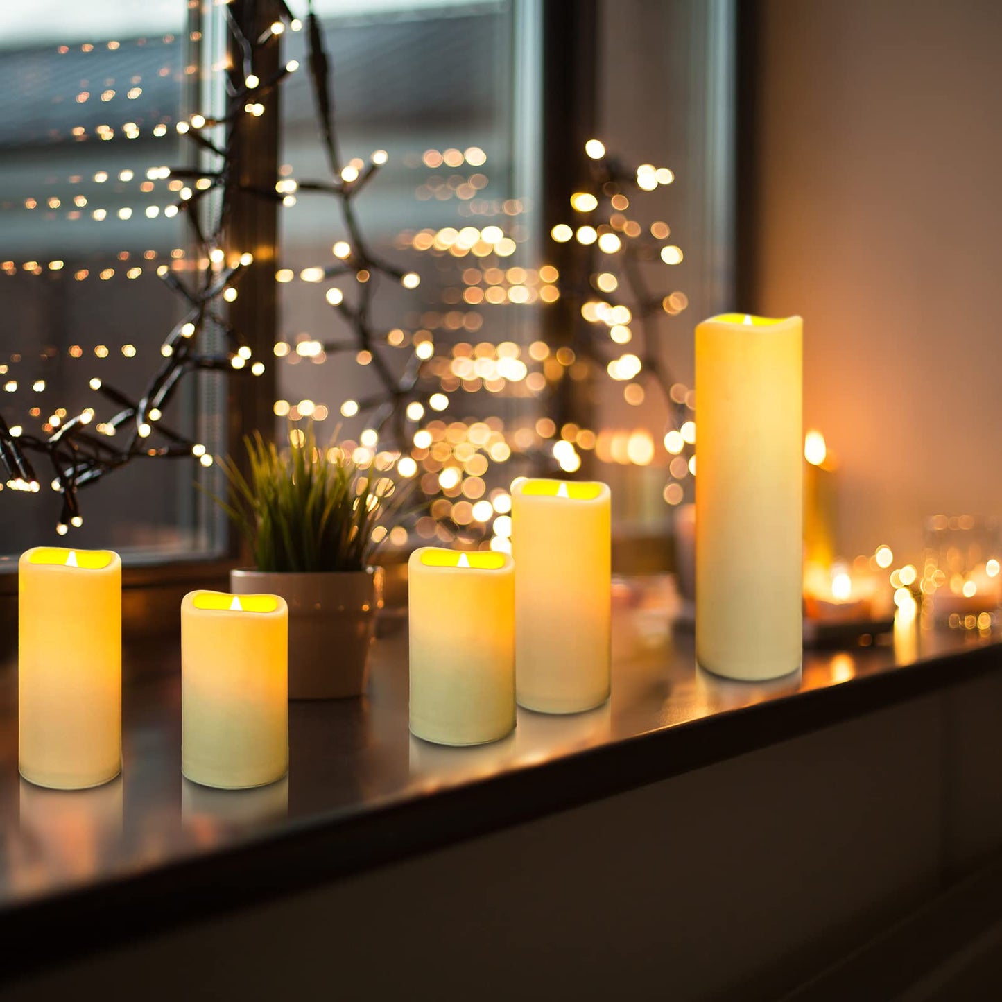 YIWER Plastic Waterproof Flameless Candles Set of 18: Battery Operated Candles Ivory Flickering Pillar Candles Include 4"/5"/6"/7"/8"/9" with 10-Key Remote 2/4/6/8H Timer Function