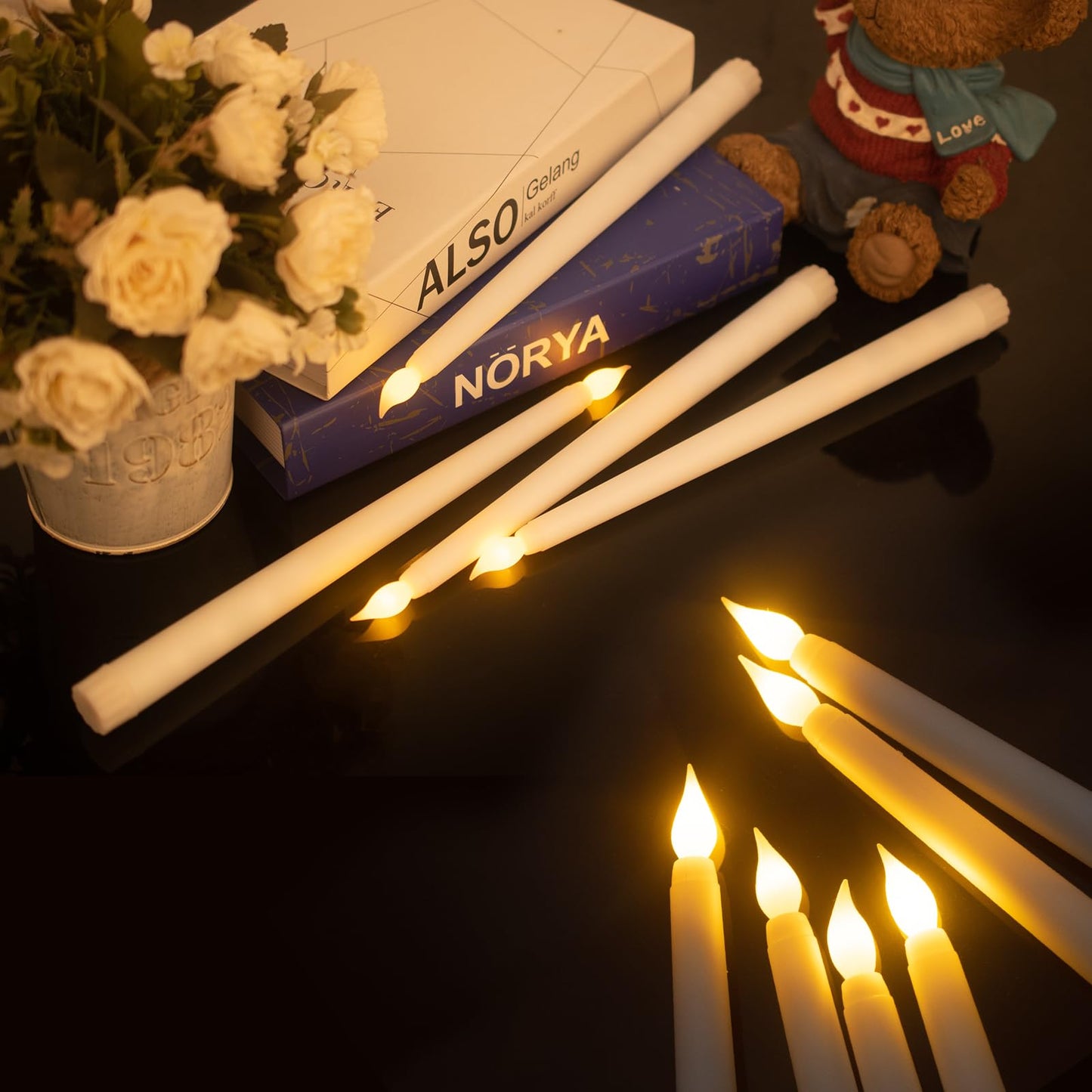 Bazayona 72pcs Flameless Flickering LED Taper Candles Bulk Battery Operated Candles for Christmas Halloween Birthday Wedding Party, (Ivory, 11 inch, 72pcs)