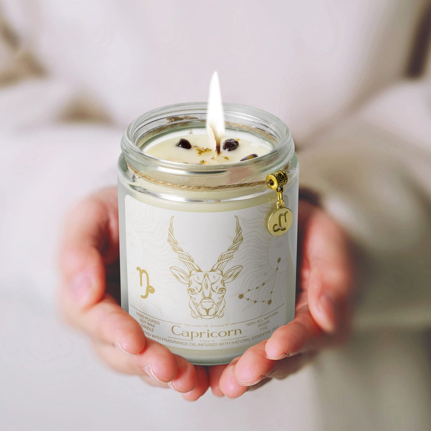 YTENTE Capricorn Zodiac Sign Candles Gift, Zodiac Crystals Candles Jar, Astrology Lavender Scented Soy Stones Candles Best Friends Gifts for Women Men Sister Brother Funny Birthday Gift…