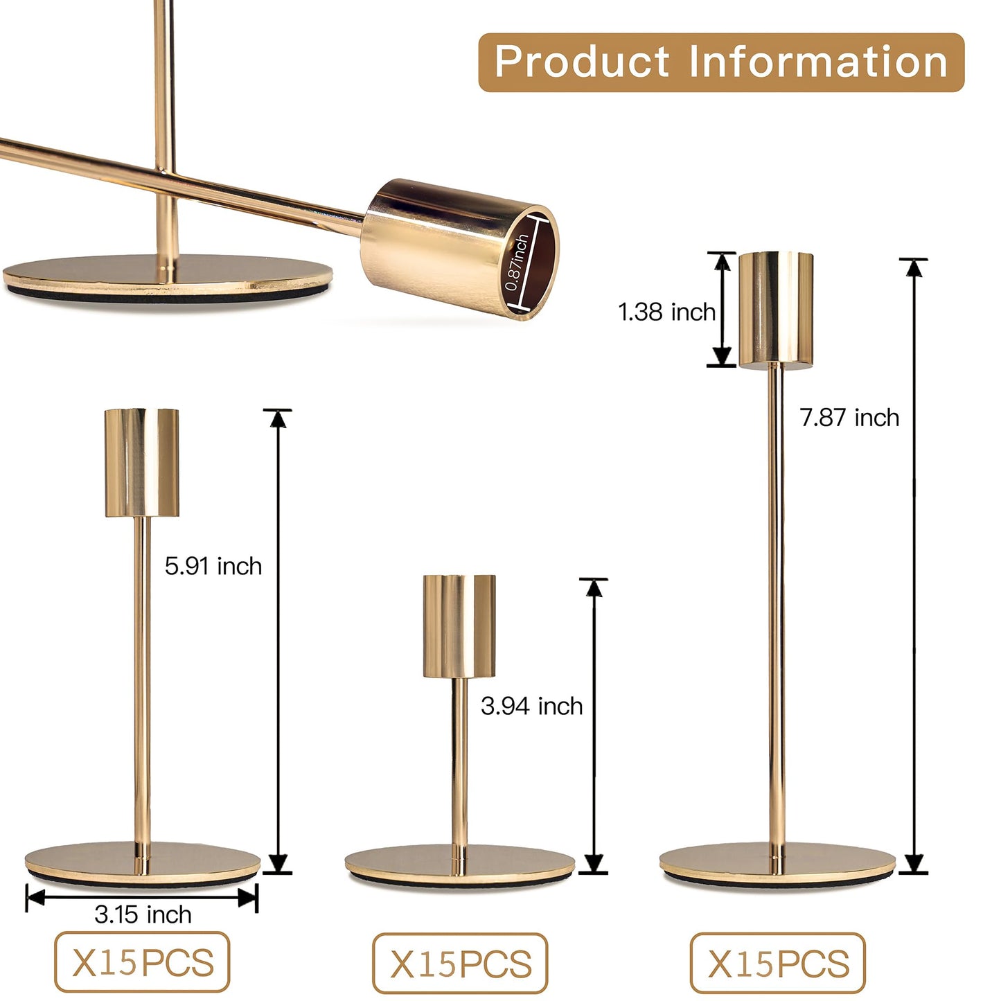 KDJFIIH Gold Candlestick Holders Bulk for Taper Candles Decorative Metal Candelabra Candle Holders Fit 0.8 Inch Diameter Candles Gold Taper Candle Stands for Wedding Home Party Table Decor (Set of 45)