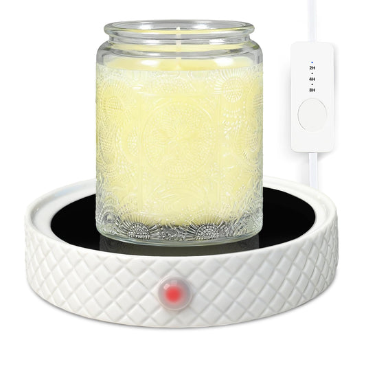 Candle Warmer Plate,with Timer Auto Shut Off Ceramic Electric Large Candle Wax Melt Warmer for Jar Candles, Mug Warmer for Coffee Cup Beverage Milk Tea for Home Office(White)