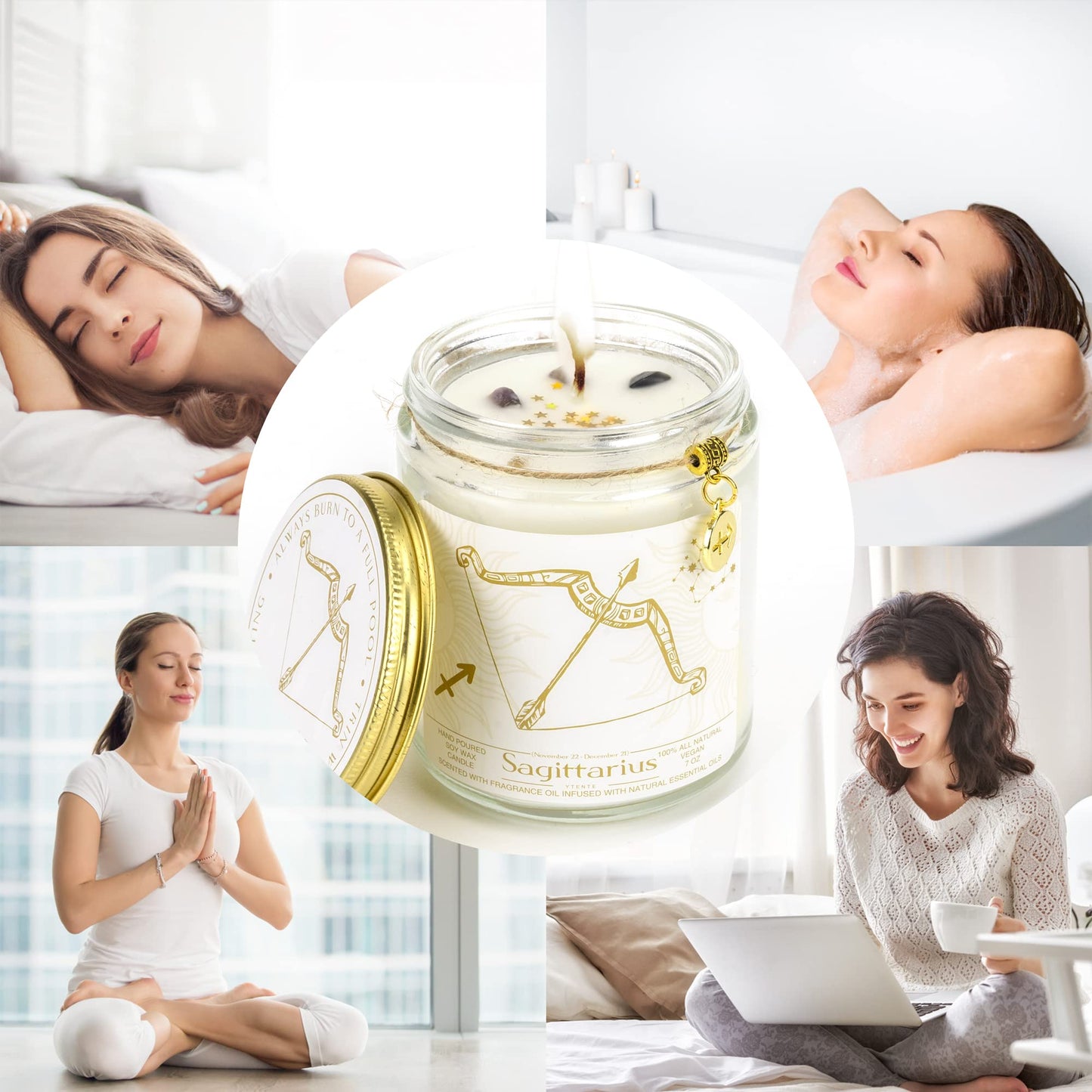 YTENTE Sagittarius Zodiac Sign Candles Gift, Zodiac Sign Crystals Candles Jar, Astrology Lavender Scented Soy Stones Candles Best Friends Gifts for Women Men Sister Brother Funny Birthday Gift