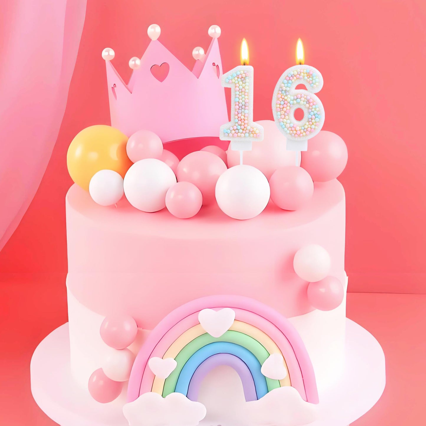 EAKE Sweet 16 Birthday Candle Macaron Glitter 3D Number 16 Candles for Birthday Cakes Girl Women Pastel Theme Sixteen Years Old Birthday Wedding Anniversary Party Cake Decoration