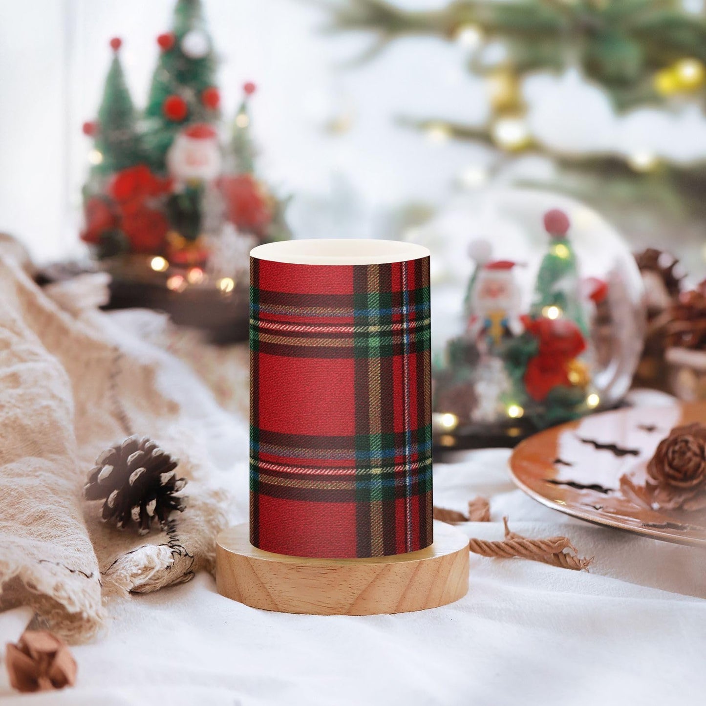 ALAZA Holiday Red Green Buffalo Tartan Plaid Flickering Flameless Candles Battery Operated with Remote Timer,Tea Light Candles LED Pillar Votive Candles Set of 2 for Outdoor Indoor Decorations