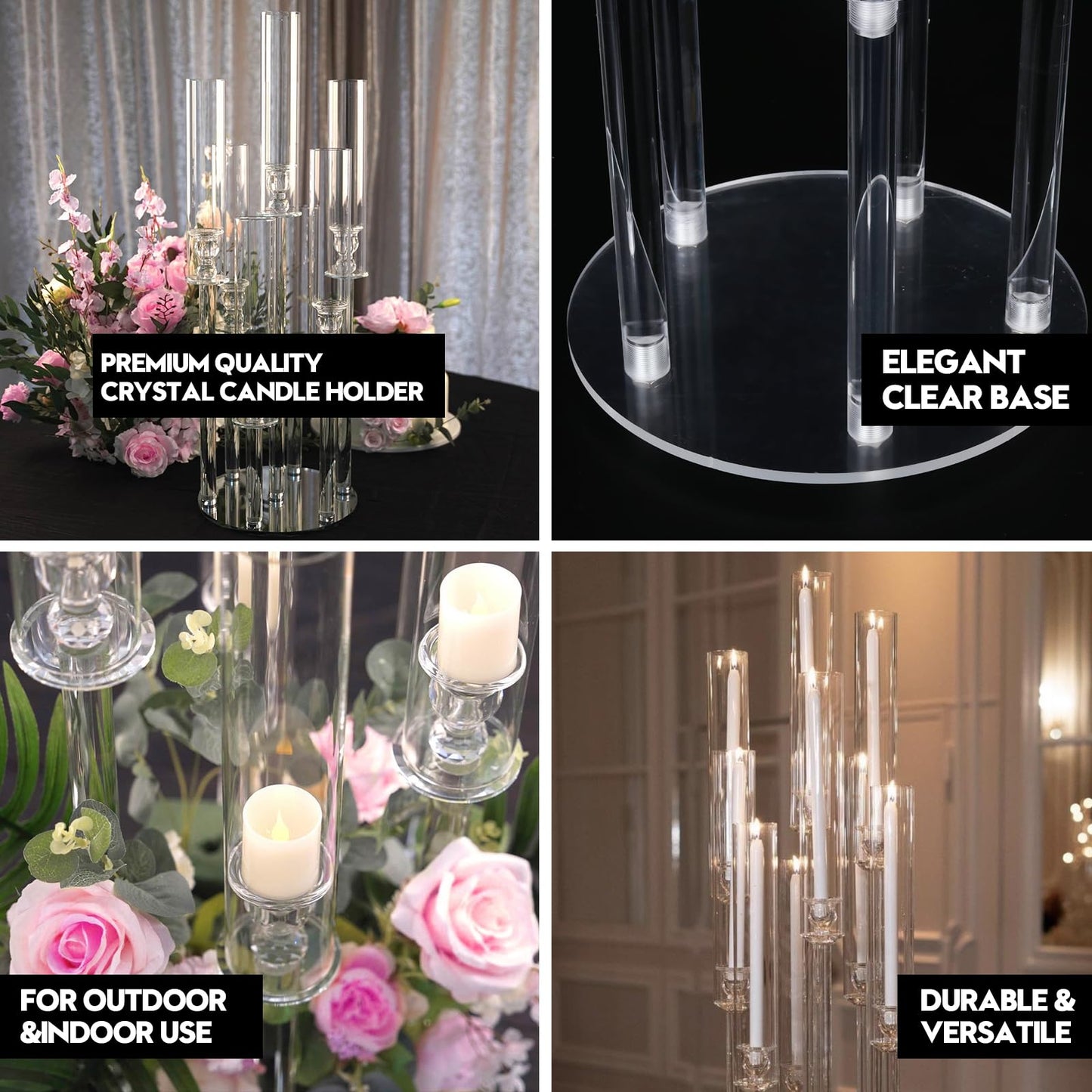 2 Set 5 Arm Acrylic Candle Holder, Mjkeomo 34.6'' Tall Candelabra Centerpieces for Tables Clear Candlesticks Holder with Lampshade for Housewarming Gift Fireplace Dinner Decor Fit 0.87'' LED Candle
