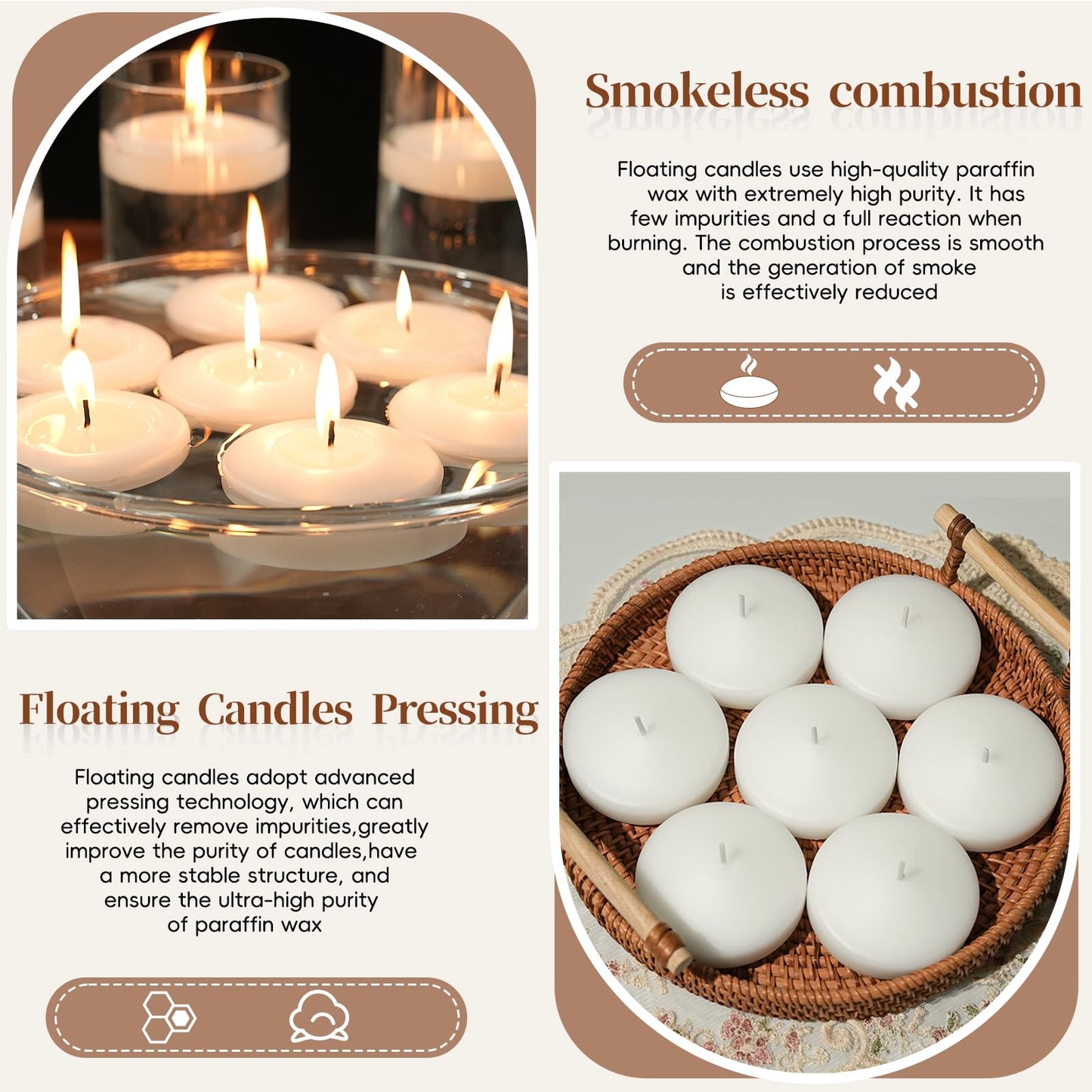 3 inch Floating Candles 36 Packs Black Floating Candles 8-9 Hours Floating Candle for Centerpieces 3” Water Candles for Cylinder Vases, Pool, Wedding, Party