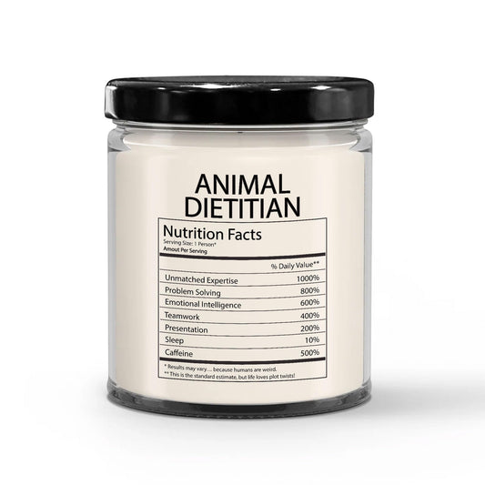 Funny Gifts for Animal Dietitian Nutrition Facts Label - Christmas Candle for Veterinary Nutritionist Staff Employee Boss - Thank You, Birthday - Vanilla Scented Soy Wax, 9oz