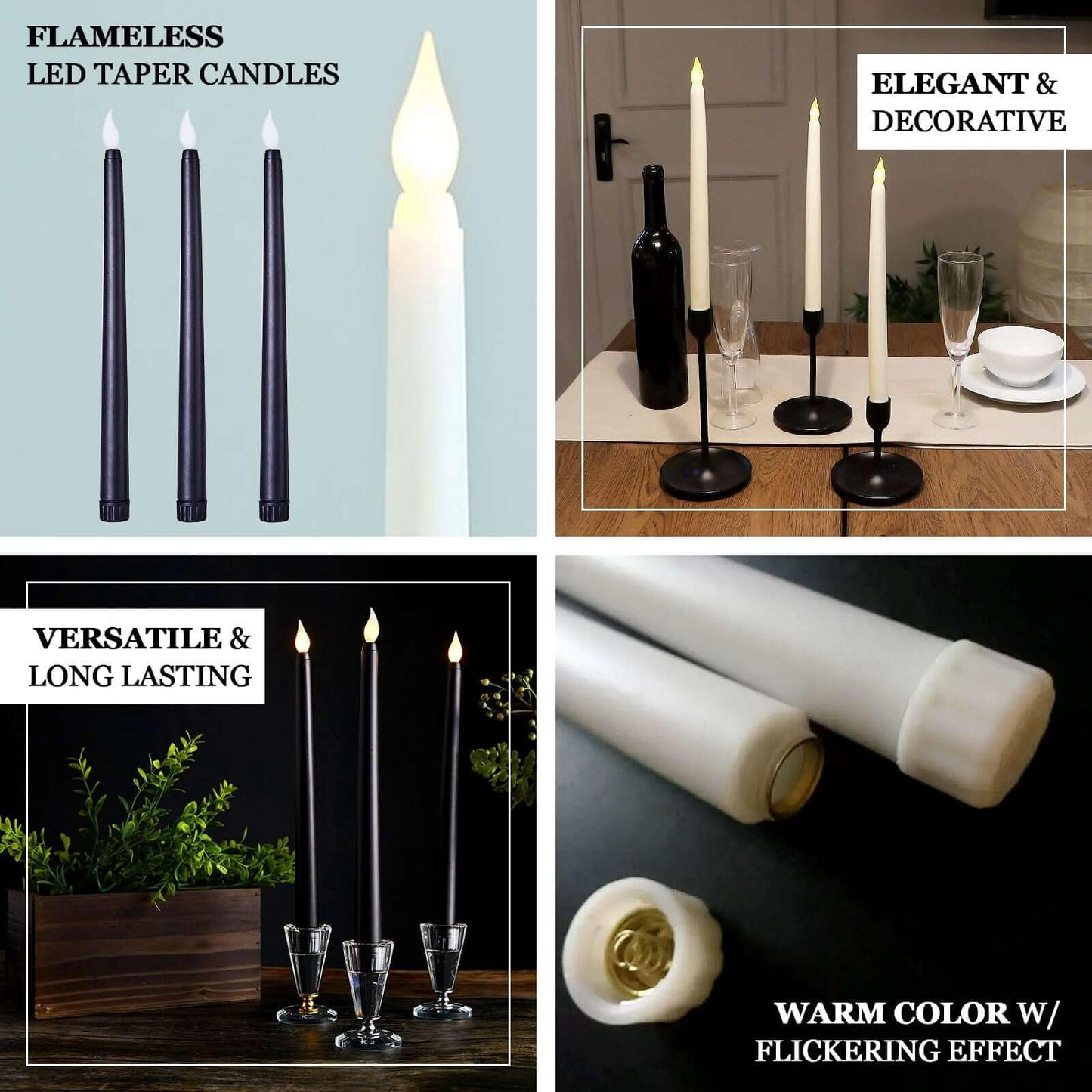 Efavormart 8 Pack Mixed Natural Flameless LED Taper Candles, 11" Flickering Battery Operated Candles for Elegant Wedding Reception & Home Ambiance
