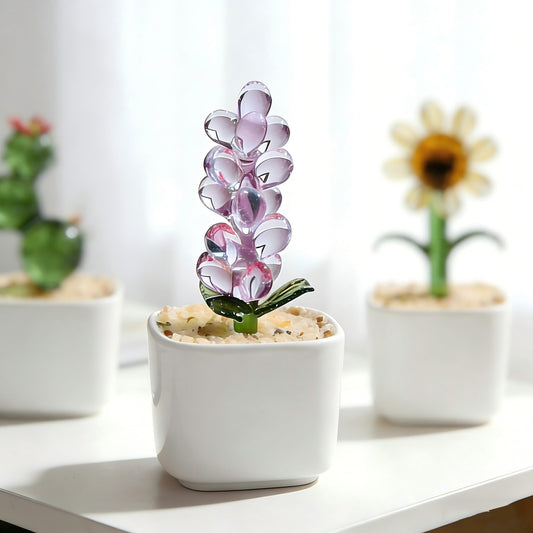 Crystal Glass Hyacinth Flowers for Cottagecore & Cute Desk Decor for Women, Therapist Office Must Haves, Coffee Bar Decor, Collectible Figurines, Teacher Gifts (1Pc Hyacinth)