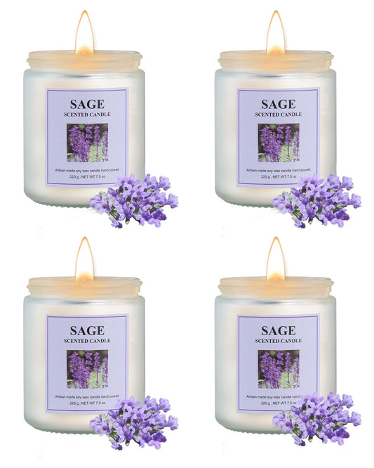 GITRANG 4 Pack Sage Candle Set, 30 oz 200 Hour Home Aromatherapy Jar Candles, Long Lasting Aromatherapy Candles for Bedrooms Yoga Rooms Lounges Gardens Patios Balconies and Camping