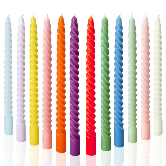 MAITREYA Color Taper Candles Stick Cream Candles-Set of 12 for Decoration Weddings Party Church-Unscented Dripless Candles,10inch(F-12 Colored)