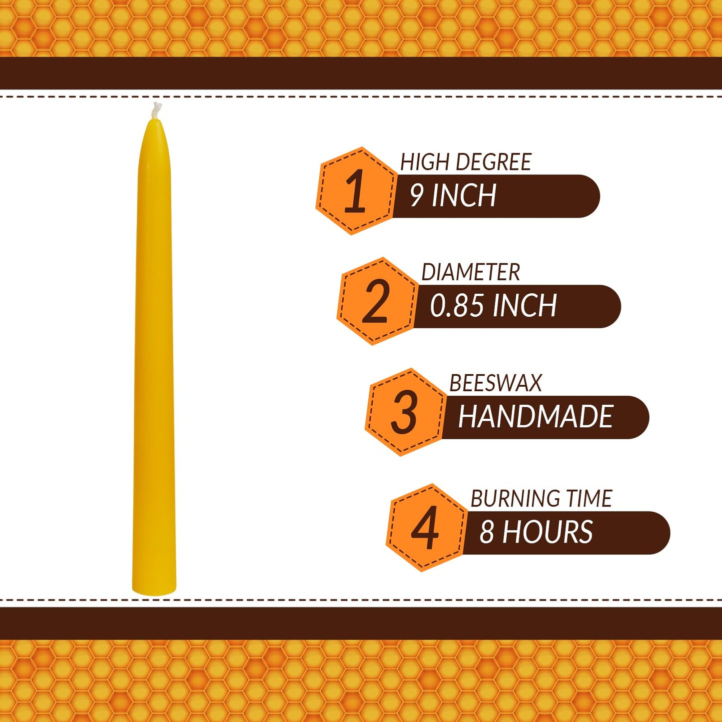 DEYBBY 9 inch Natural Beeswax Taper Candles Set of 6, Smokeless and Dripless Pure Organic Beeswax Candles for Dinner Room Decor Emergency Housewarming Gift, Long Lasting Burning, Nontoxic