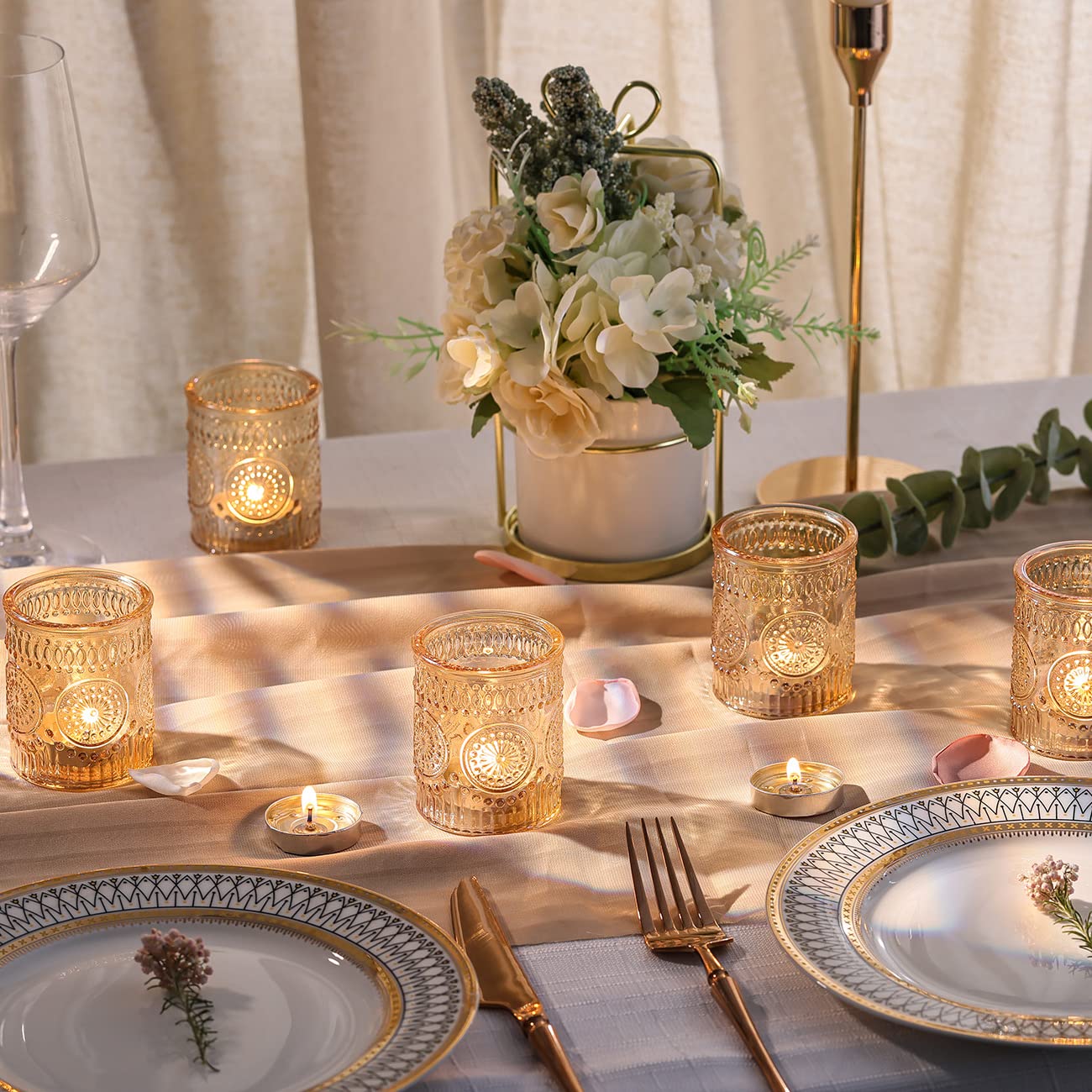 DARJEN Gold Votive Candle Holders Set of 36- Glass Candle Holders Bulk for Table Centerpiece, Tea Lights Candle Holders for Wedding Shower, Party, Home Decor