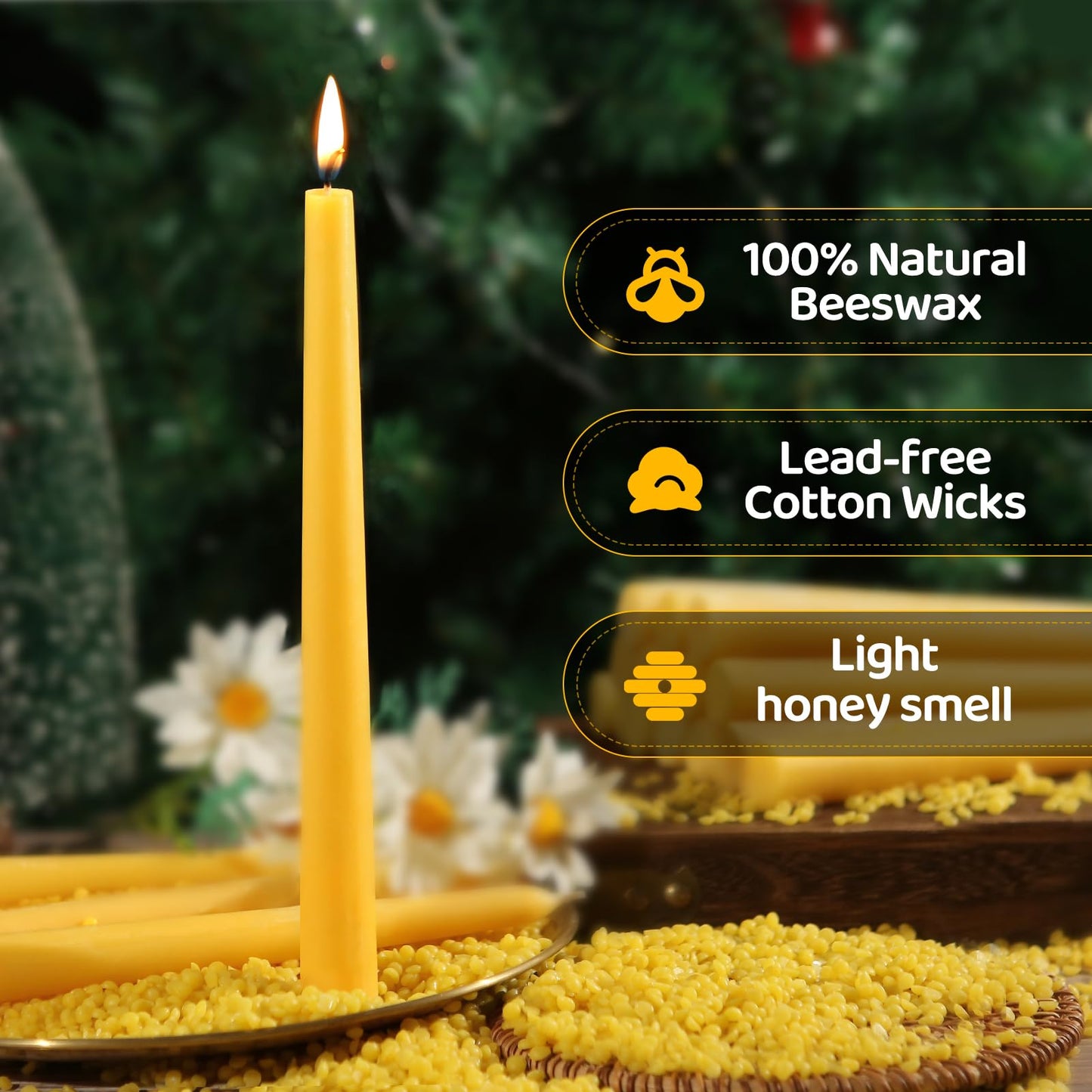10 in Beeswax Taper Candles,18 Pack Dripless Pure Beeswax Candle Sticks,9-10 Hours Long Burning Natural Bees Wax Candles for Home,Unscented Smokeless Tapered Candlesticks for Dinner