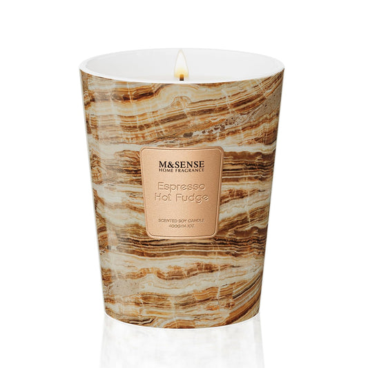 M&SENSE Espresso Hot Fudge Scented Soy Candle, 3 Wick Highly Scented 14.1 Oz 75H, Aromatherapy Christmas Gift for Women and Men