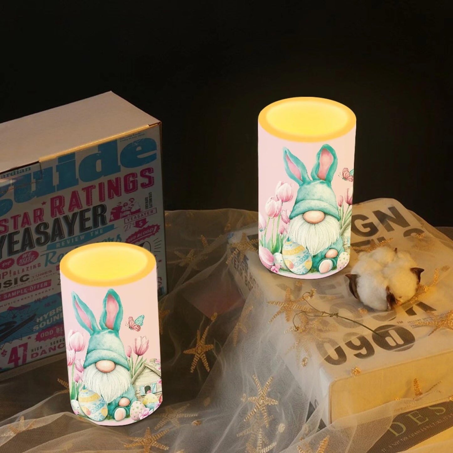 Luarisgur Easter Decor Flameless Candles with Remote Gomes Stars Battery Operated Candles with Timer Electric Fake Plastic Pillar Candles for Home Decorations 2 Pack