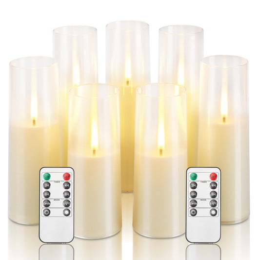 Homemory Ivory Flameless LED Candles with Remote Control & Timer, Battery Operated, Modern Design, Set of 7 for Home Decor, Wedding, or Events