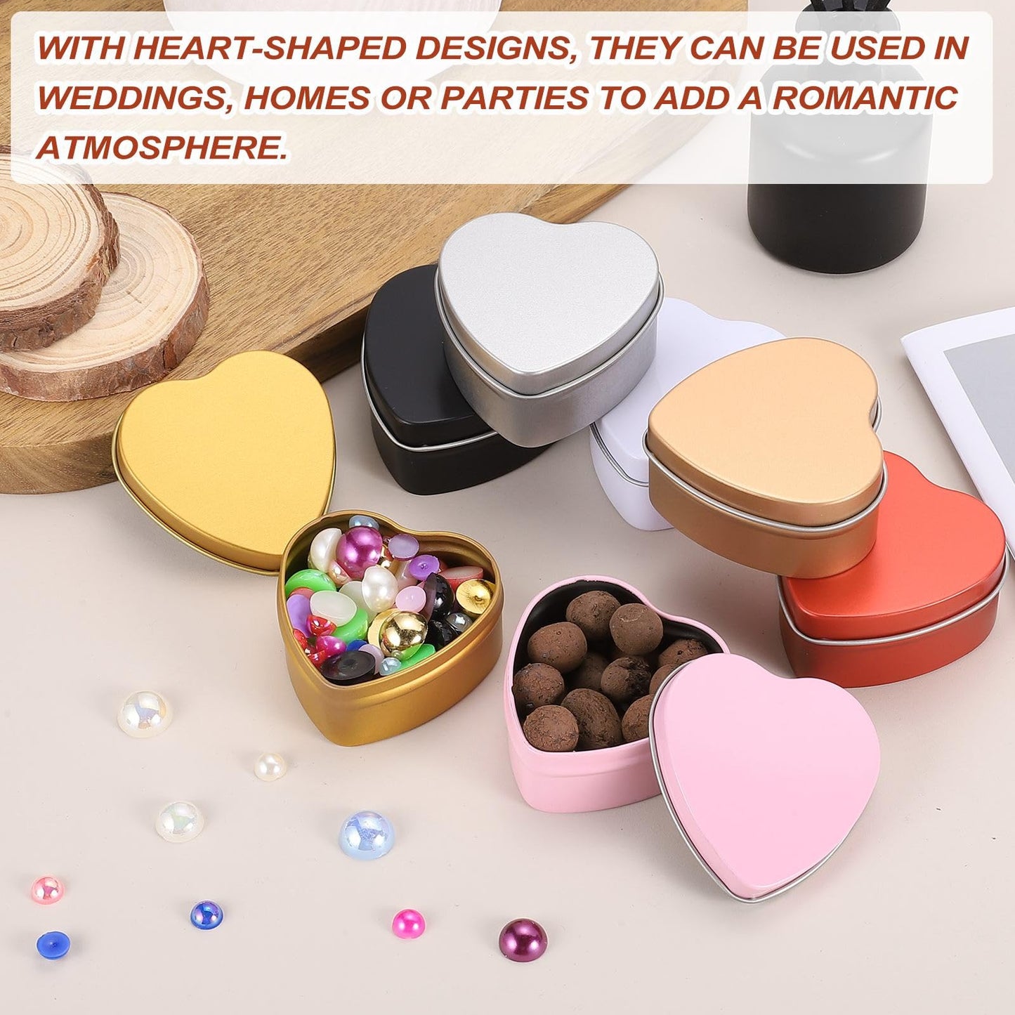 MECCANIXITY Heart Shaped Candle Tins, 2 oz Empty Metal Tin Cans Candles Containers for Candle Making Candies Gifts DIY Crafts, Gold, Pack of 8