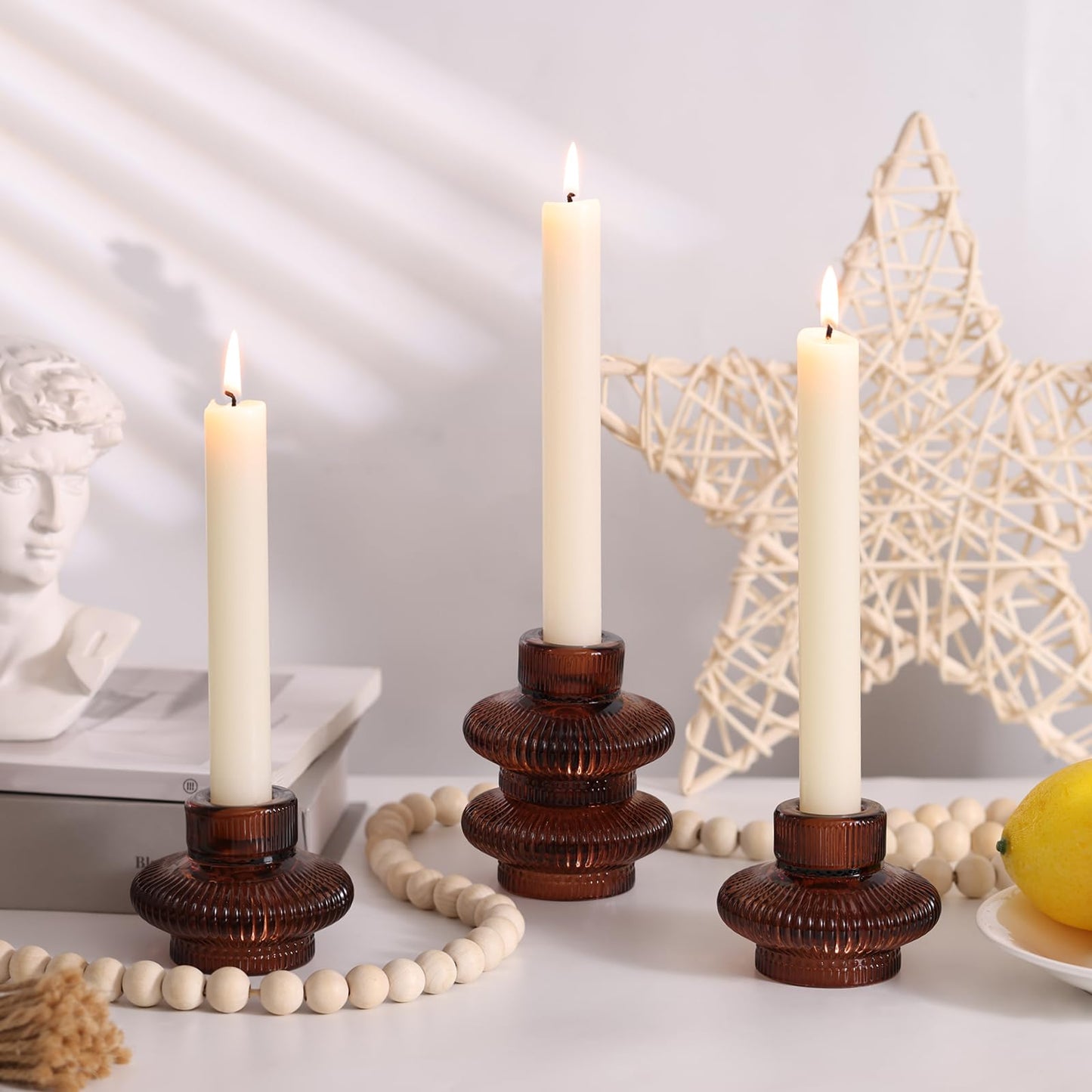 Candle Stick Candle Holder Set of 8, Taper Candle Holders for Wedding Table Centerpiece, Ribbed Glass Votive Candle Holders for Christmas, Romantic Dinner, Festival & Windowsill Decor