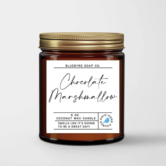 Bluebyrd Chocolate Marshmallow Candle Jar 9oz | Hot Cocoa Scented Candle | Healthy Coconut Wax Hot Chocolate Candle 55+ Hour Burn | USA Made (Hot Cocoa, 9oz)