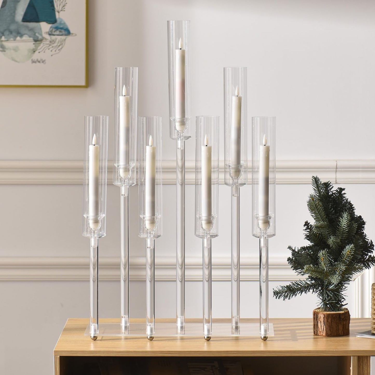 Acrylic Candle Holder Candlestick Holders for Wedding Centerpiece, Candelabra 7 Arms for Wedding Party Birthday Event Decorations, 26.5 Inch Tall