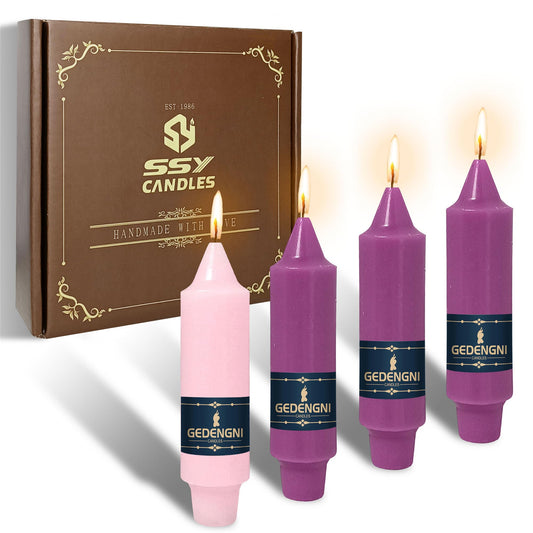 Gedengni Pink Candlesticks Short Taper Candle,5inches Purple Candle Sticks Dripless Tapered Candles for Home Decor Weddings Festive Party Holiday,7D-3PUR1PIN