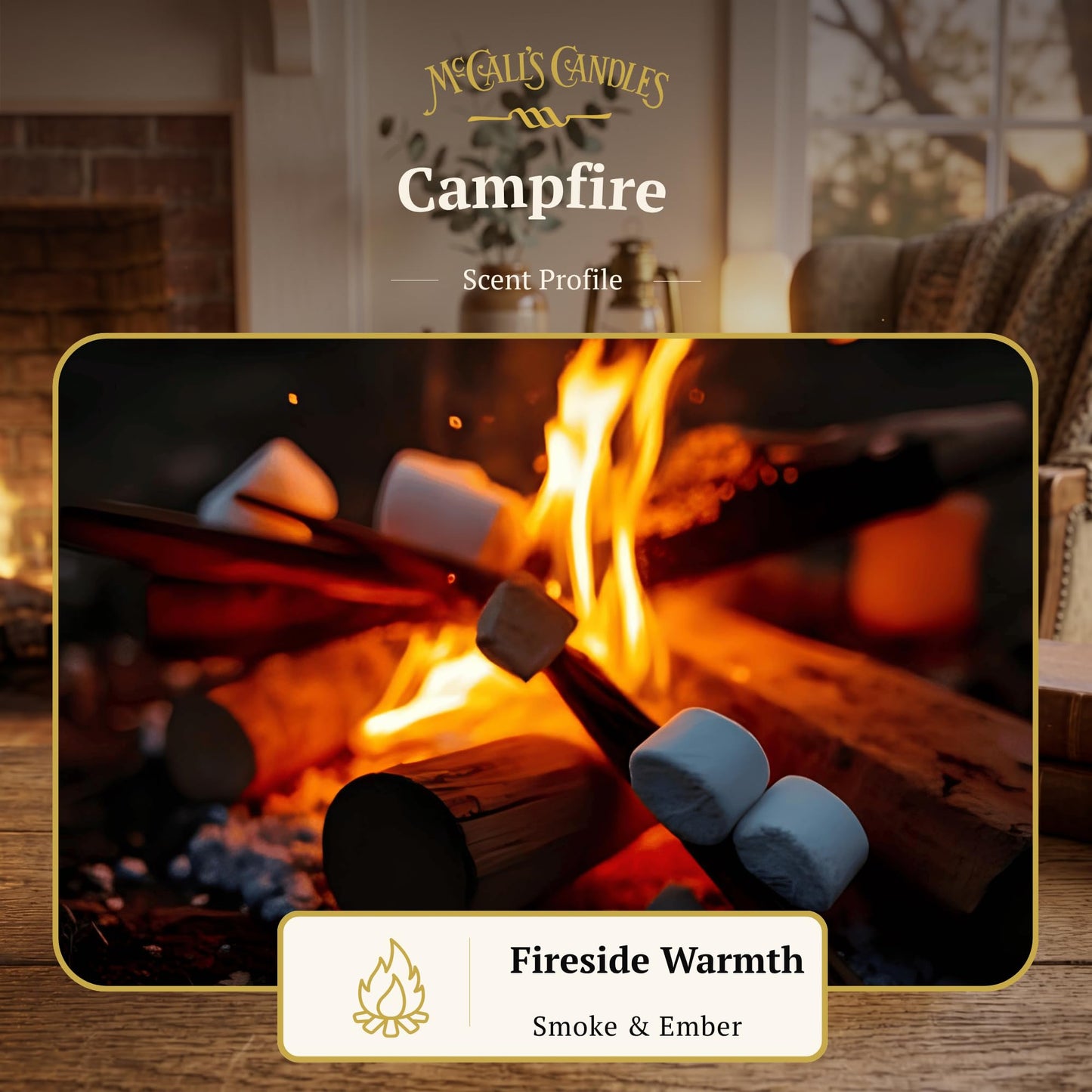 McCall’s Candles | Campfire | 16 oz Two-Wick Scented Candle | USA-Poured | Vintage Mason Jar with Carrying Handle | Cedarwood, Birch & Patchouli Fragrance