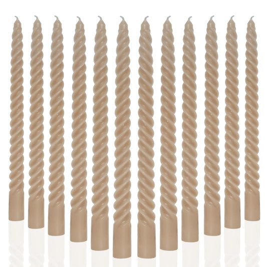Mocha Beige Taper Candles Stick Brown Spiral Taper Candles-Set of 12 for Fall Decoration Weddings Party Church-Unscented Candles,10inch(F-Mocha Beige)