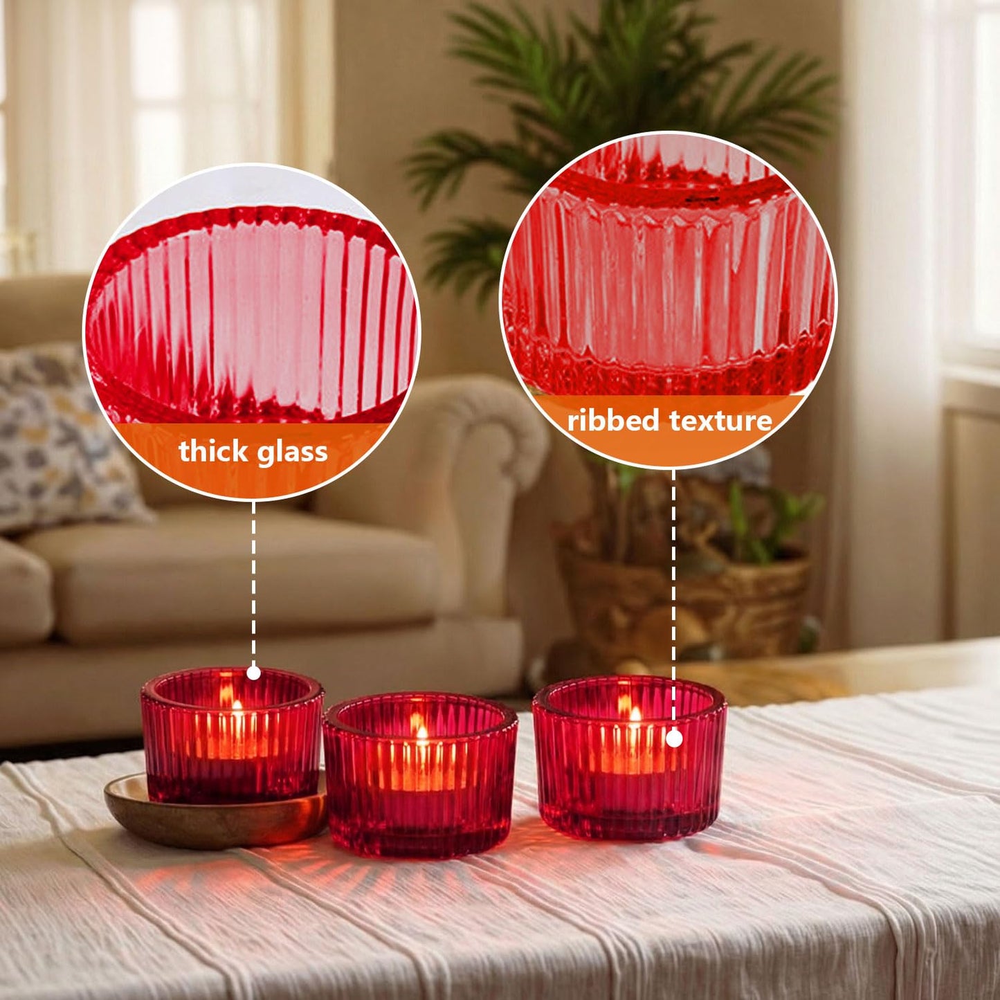 JOYIT Red Votive Candle Holders Bulk Set of 4, Tealight Candle Holder for Wedding Table Centerpiece, Glass Small Candle Holders for Birthday Party, Valentine's Day, Home Decor (2''X 1.4'')