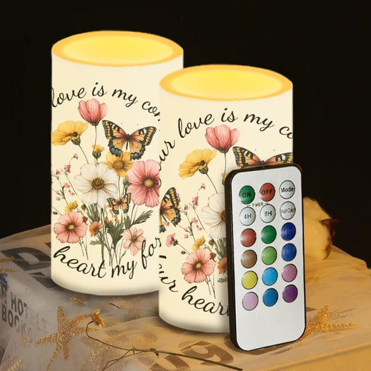 Luarisgur Butterfly Flowers Flickering Flameless Candles Mothers Day Candles Battery Operated Candles with Remote Control Color Changing LED Pillar Candles Your Love is My Compass Decorations for Home