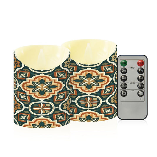Gravopti Vintage Tile 2 Pack Flameless LED Pillar Candles with Remote & Timer, Battery Operated, Flickering Wax Candle for Wedding, Romantic Home & Party Decor