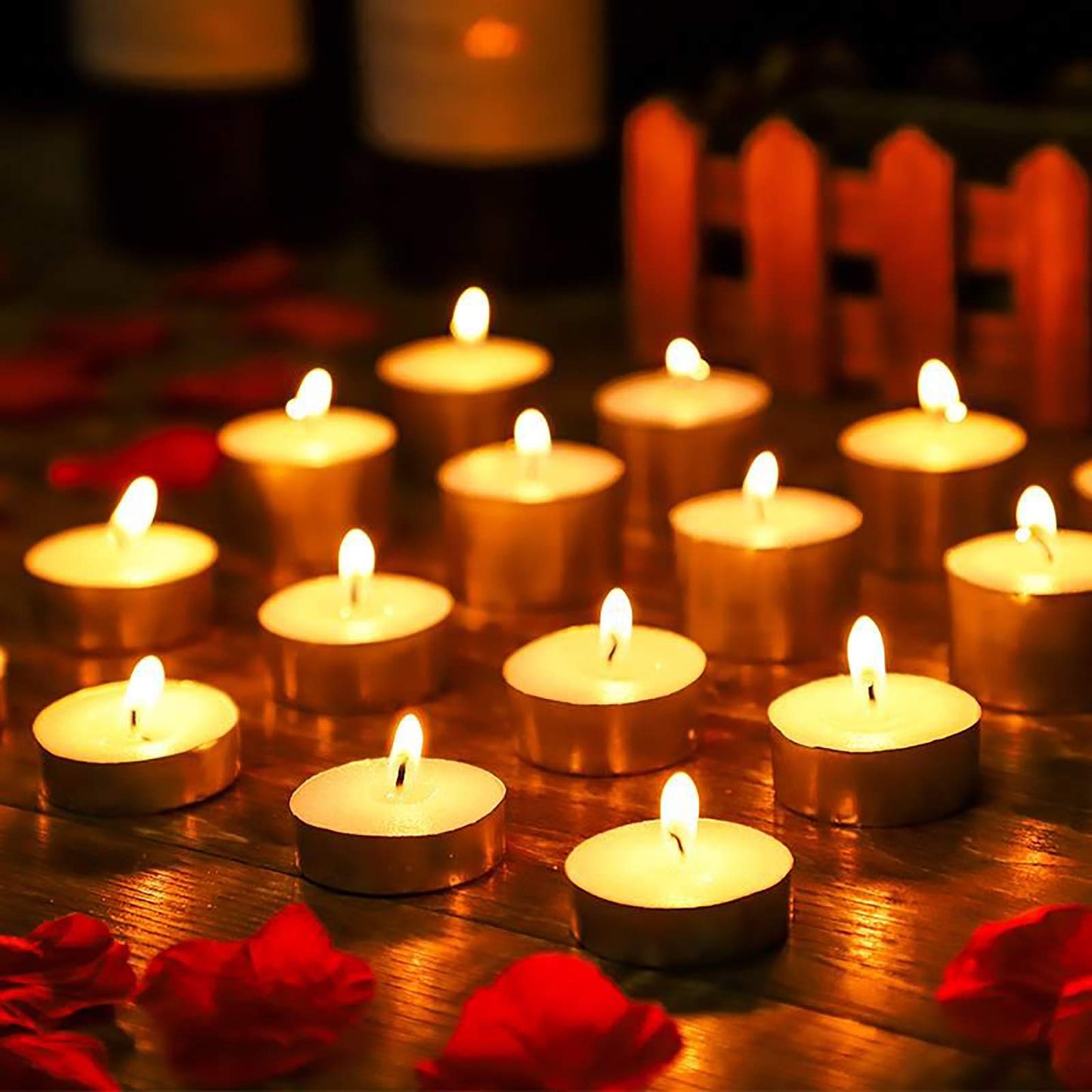 OUO Tea Lights - 50 Pack Smokeless, Dripless & Long Lasting Mini Tealight Candles for Mood, Dinners, Parties, Home Decoration, Wedding, Crafts (Blue)