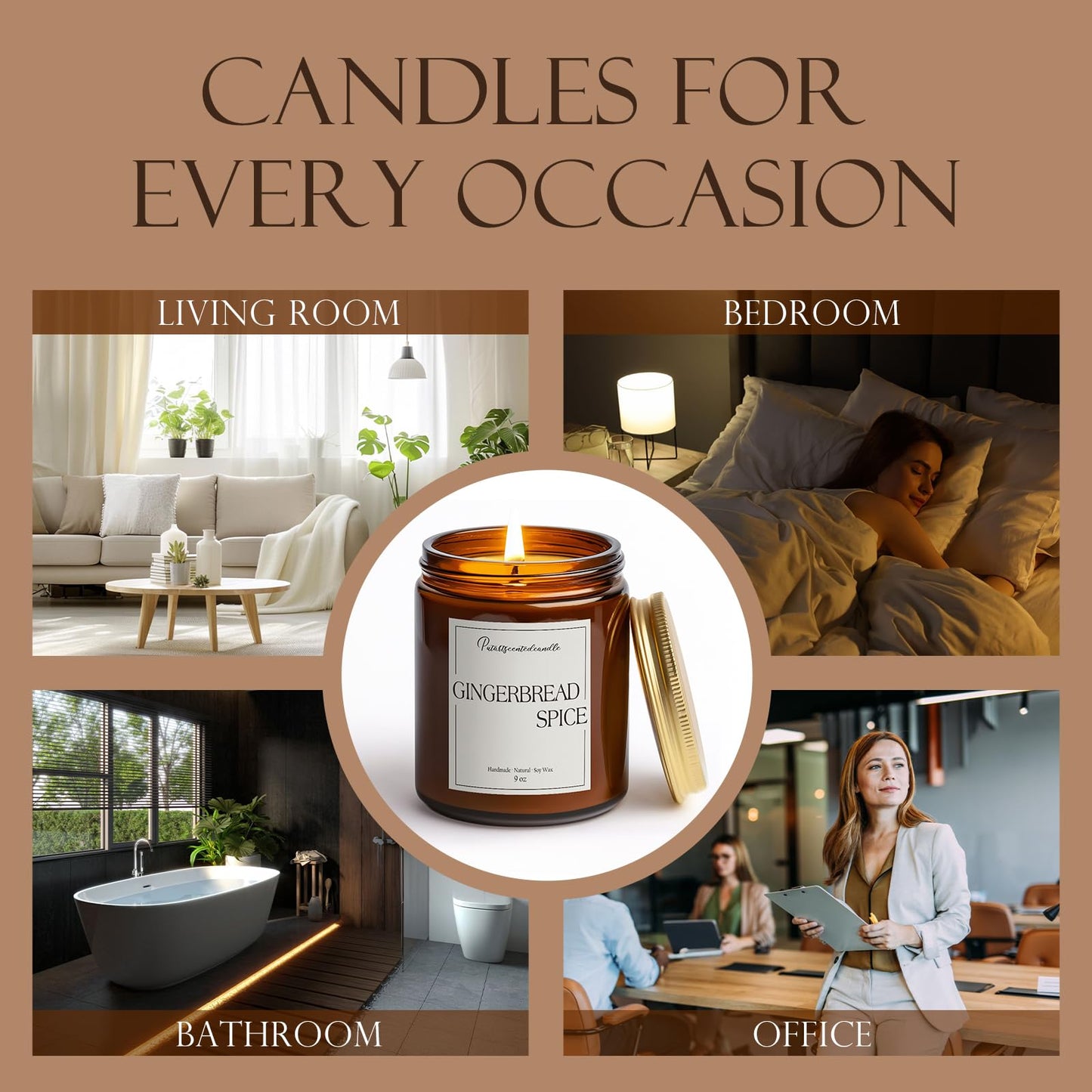 Putart Gingerbread Spice Candles for Home Scented, Natural Soy Wax Aromatherapy Non Toxic Christmas Candle with Long Lasting Burn, Xmas Jar Candle Gifts for House Fragrance Decoration (9oz)
