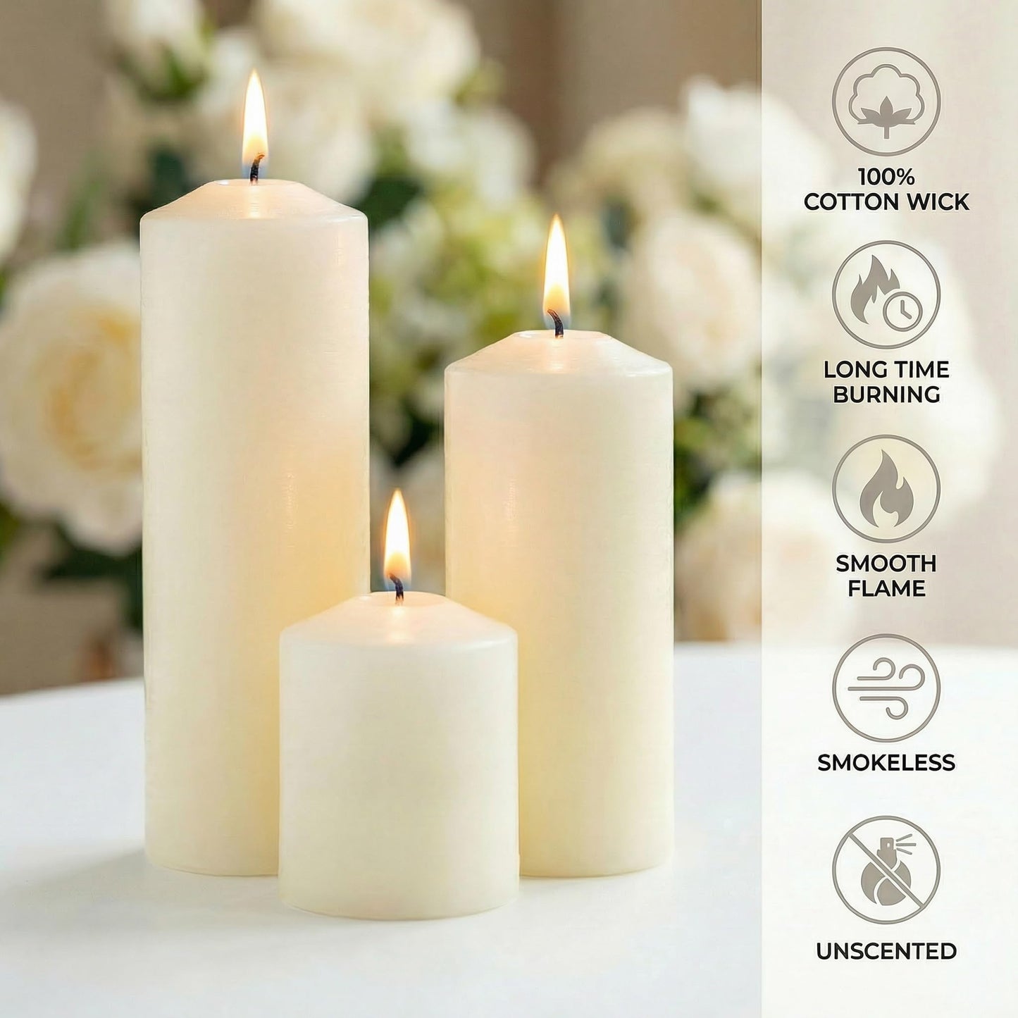 12 Pcs Individually Wrapped Pillar Candles Bulk, 2x3 2x6 2x8 Inch, Unscented Dripless Smokeless, Hurricane Candles for Wedding Party, Spa, Home Decor (12 Ivory Pointed-tip, 2 x 3/6/8 Inch)