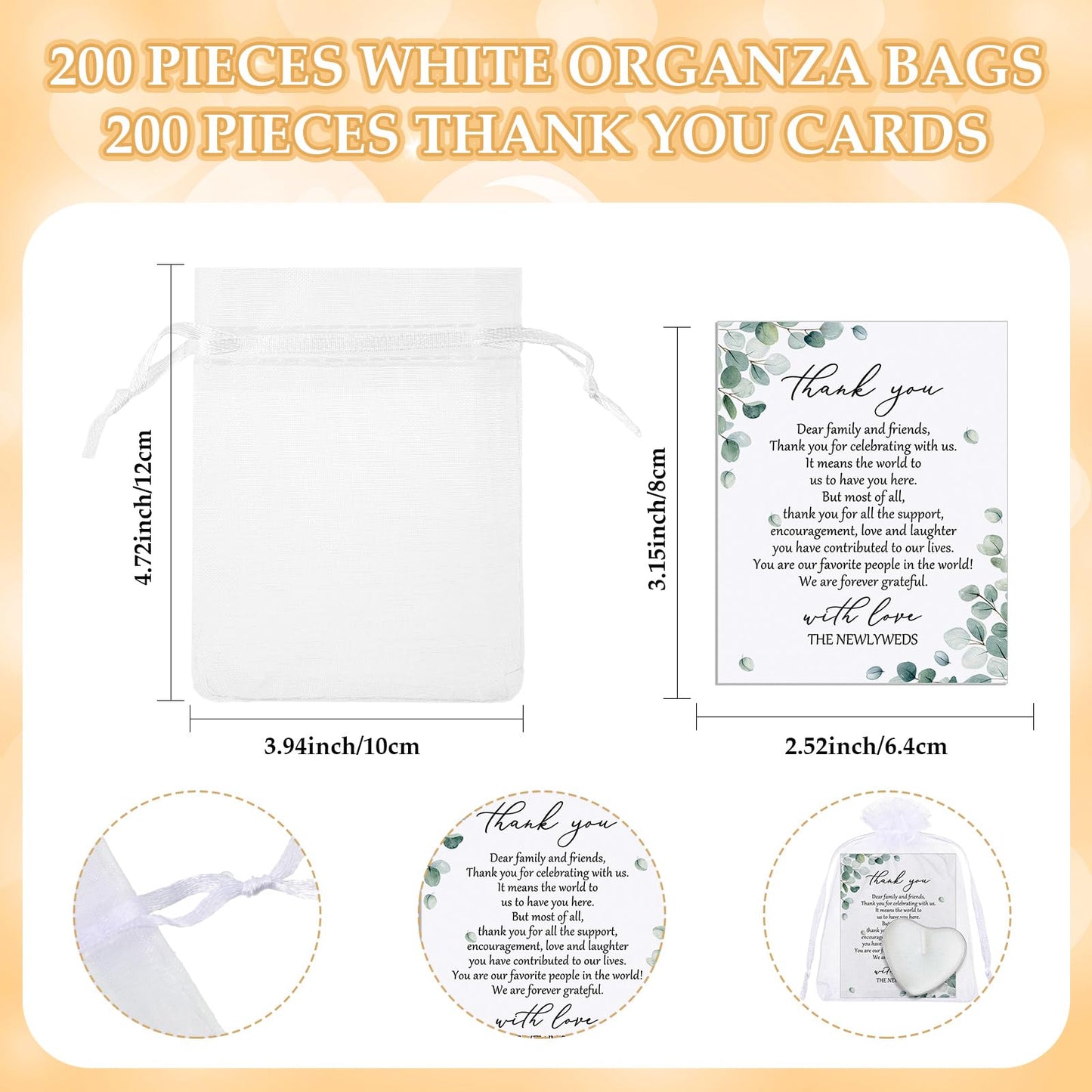 Threlaco 150 Sets Wedding Favors for Guests Bulk Mini Heart Shaped Candles Wedding Party Favors for Guests with Thank You Cards and Organza Bags Bridal Shower Party Souvenir Candle Gifts