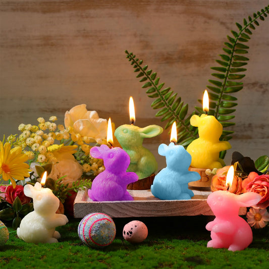 MTLEE 6 Pieces Easter Candles Bunny Shaped Soy Scented Candles Spring Tealight Handmade Easter Gift for Bedroom Bathroom Holiday Party Decor (Colorful, Adorable Bunny)