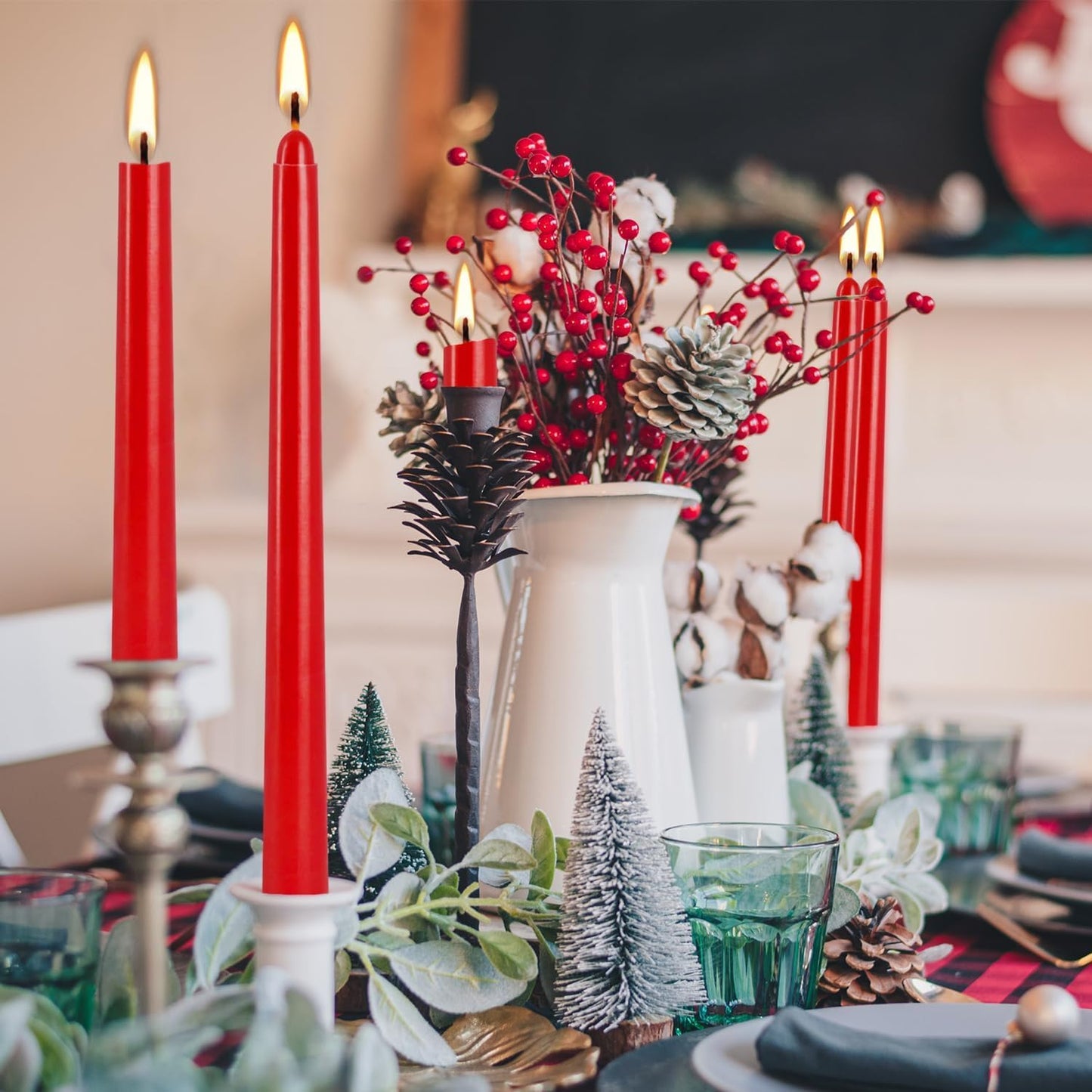 14 Pack Red Taper Candles - Taper Candles 12 Inch Dripless, Smokeless & Unscented - 10 Hours Long Burning - Hand Poured Tall Candlesticks - Ideal for Weddings, Dinner Parties, and Home Decor