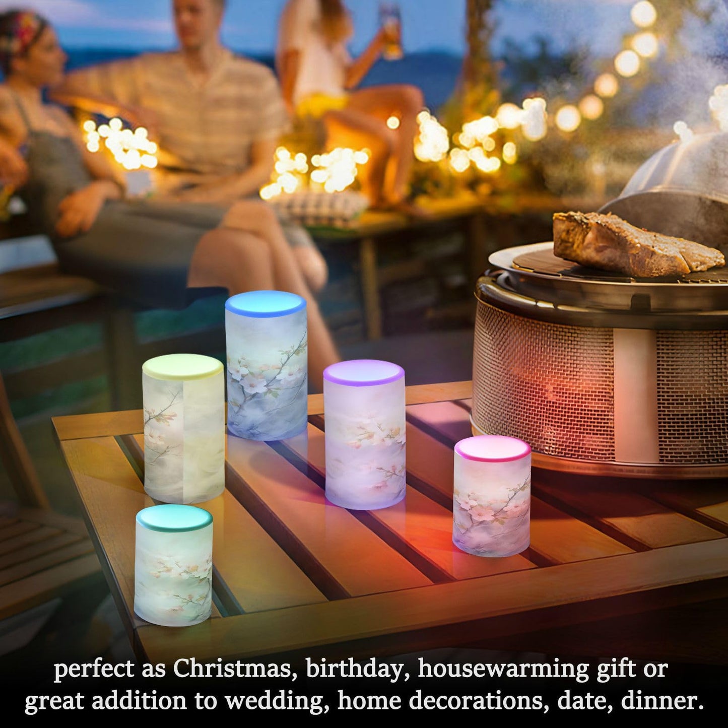 ALAZA Spring Cherry Blossom Flowers Flickering Flameless Candles Battery Operated with Remote Timer,Tea Light Candles LED Pillar Votive Candles Set of 2 for Outdoor Indoor Decorations